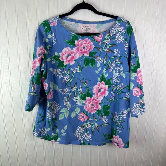Talbots Tee Plus size Petite 1XP Floral print Blue‎ - Picture 1 of 5